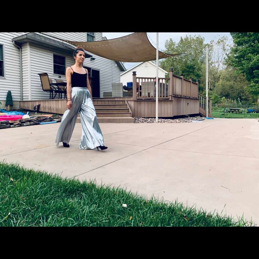 Metallic wide leg pants